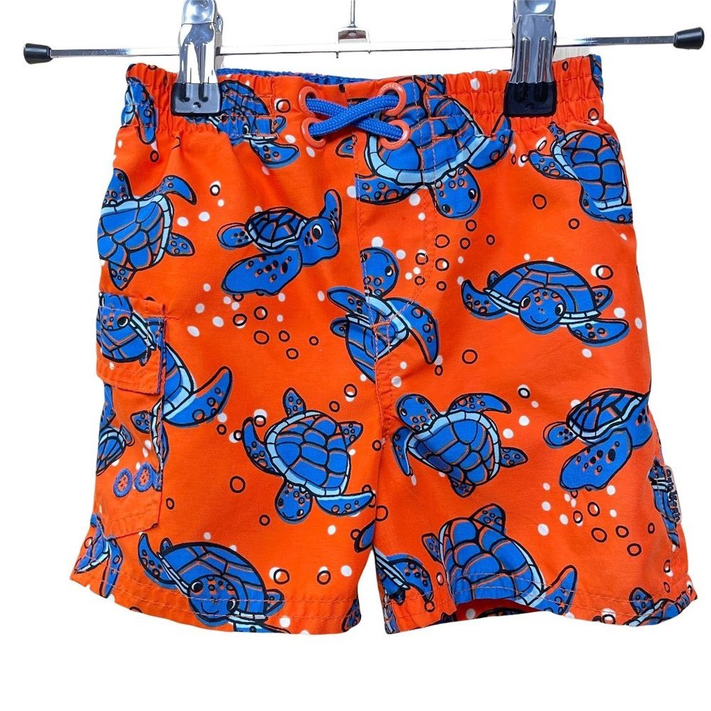 OshKosh Boys Swim Trunks 12 Mos Pocket Mesh Fish Orange Bubbles Ocean Beach